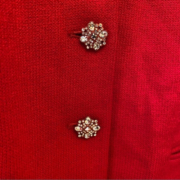 ST. JOHN Women Red 2-Piece Rhinestone Buttons Wool Jacket Pants Size 10/12 - Picture 3 of 12